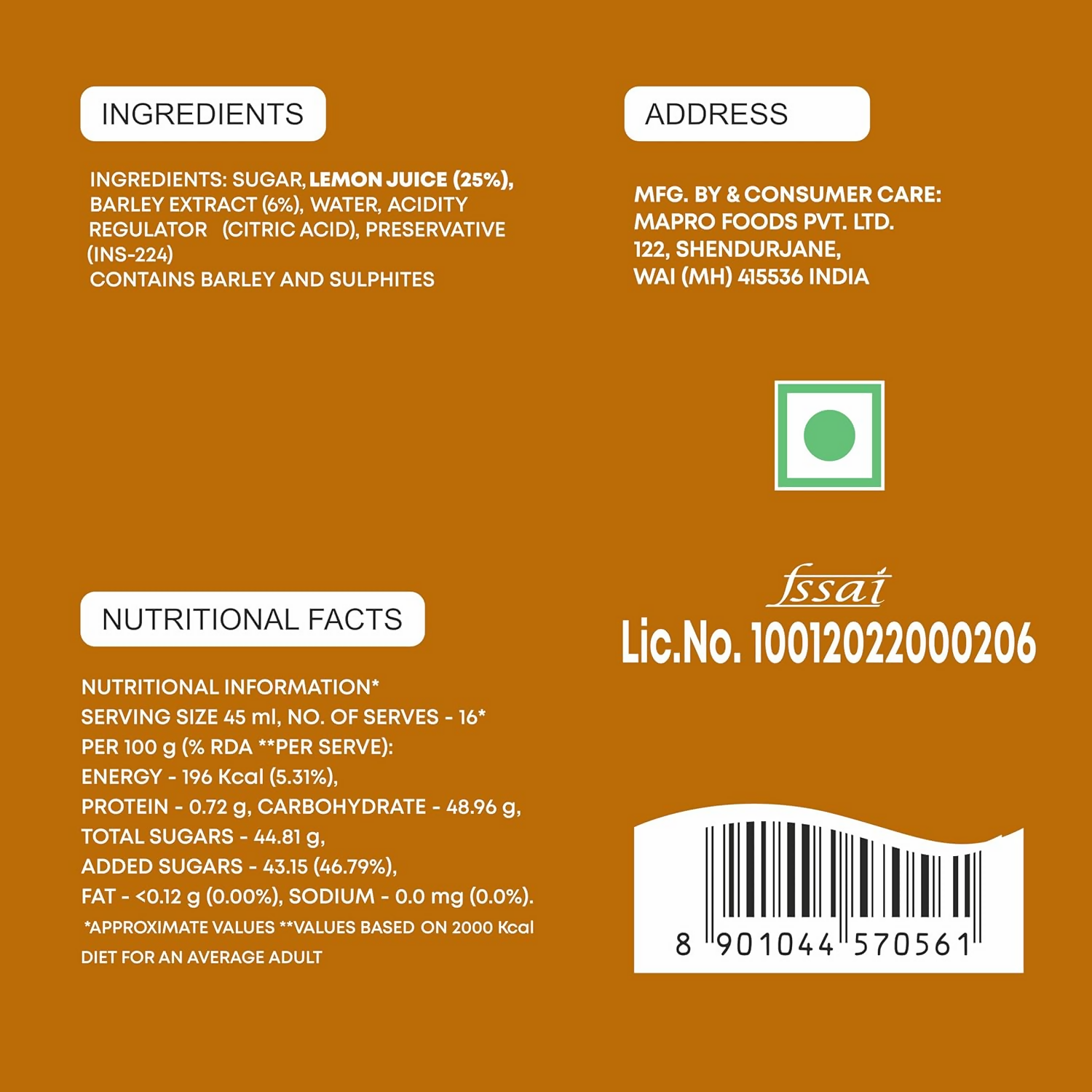 Mapro Lemon Gluten Free Barley Water - Dista