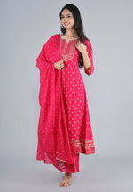Thumbnail for Alvano Alvano Beautiful Printed Kurti with Palazzo and Dupatta for women's and Girls (Pink) - Distacart