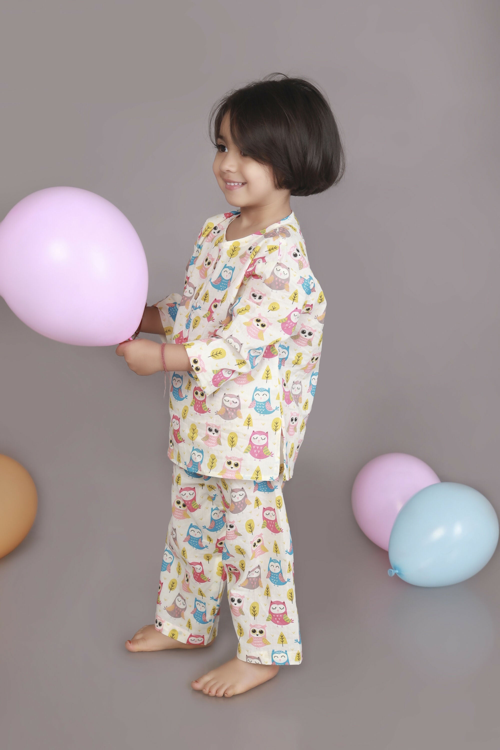 Breathables Wine Cotton Camel Print Night Suit For Kids - Dista