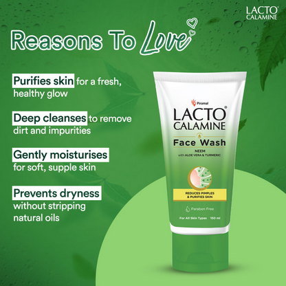 Lacto Calamine Facewash With Neem, Aloe Vera & Turmeric - Distacart