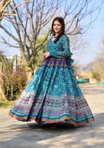 Thumbnail for Aastha Fashion Women's Teal Chanderi Cotton Digital Printed Anarkali Dress - Distacart
