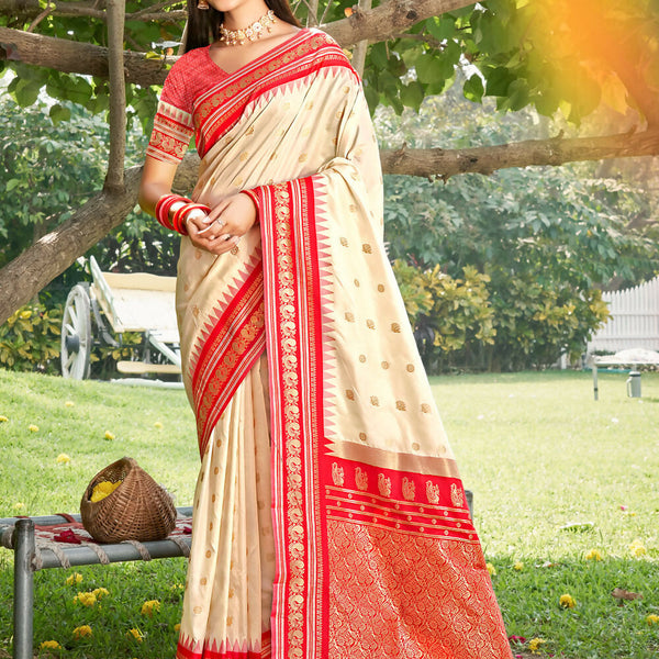 Shree Shyam Fashion Cream Soft Silk Saree - Distacart