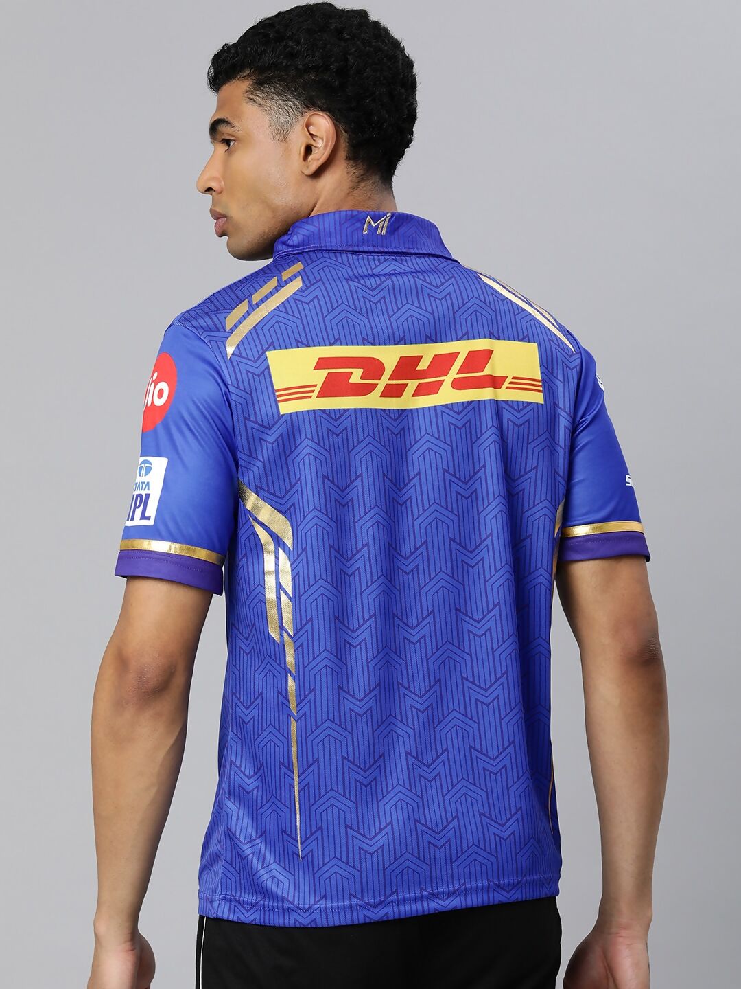 playR Men Printed Polo Collar Dri-FIT MI Official Match Jersey T-shirt IPL, T20 - Distacart