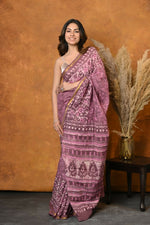 Thumbnail for Very Much Indian Handblock Printed Cotton Saree With Natural Dyes - Pink - Distacart