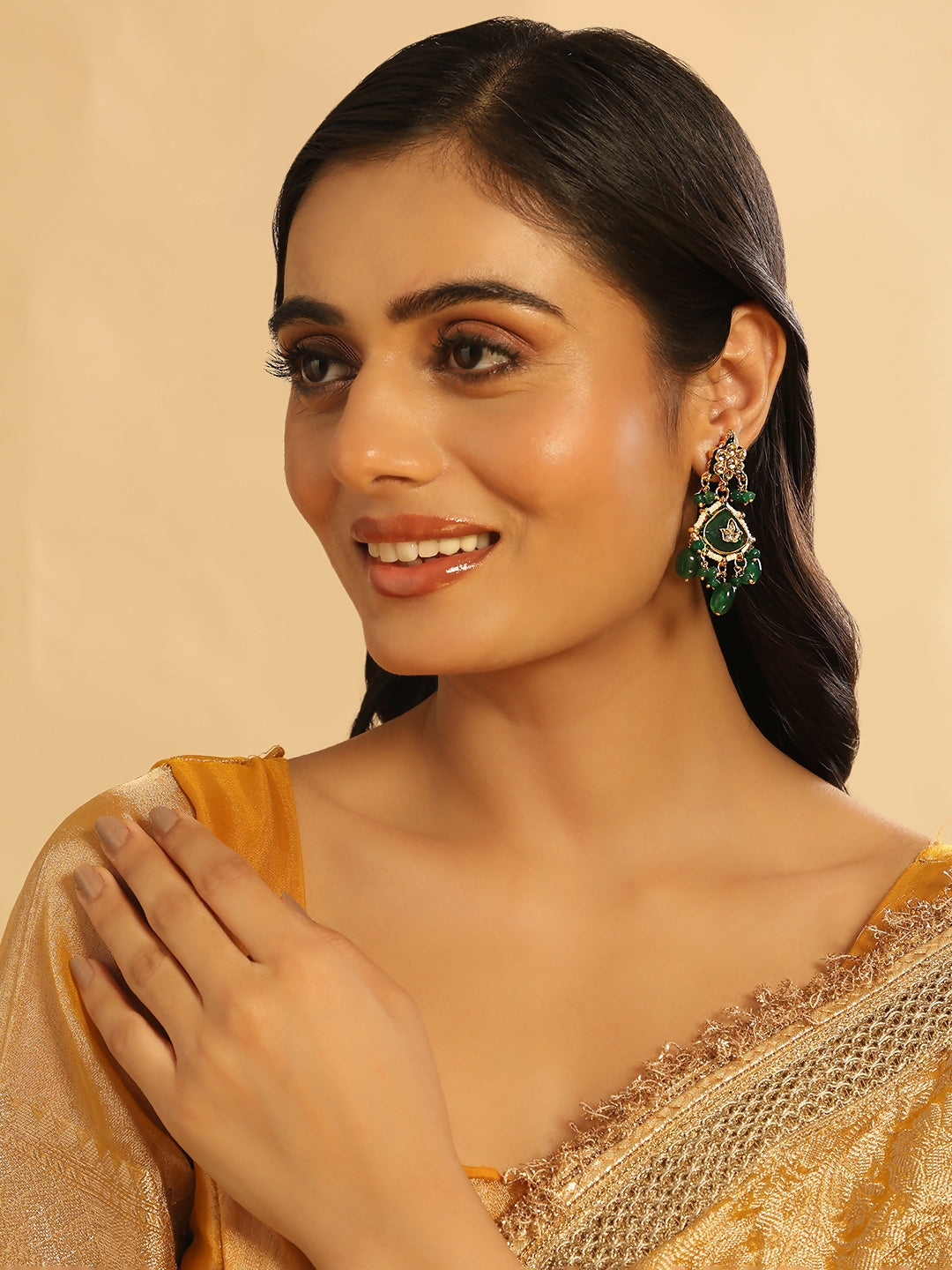 Nuyug 22K Gold Plated Arc Kundan Ruby Drops Necklace