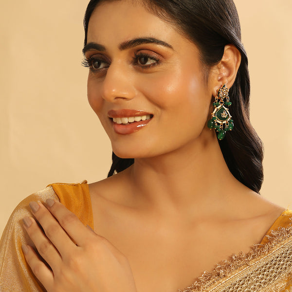 Nuyug 22K Gold Plated Arc Kundan Ruby Drops Necklace