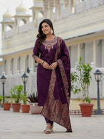 Thumbnail for Preksha Creation Wedding Special Premium Roman Silk Coding Embroidery With Sequins Work Kurti Dupatta With Pant