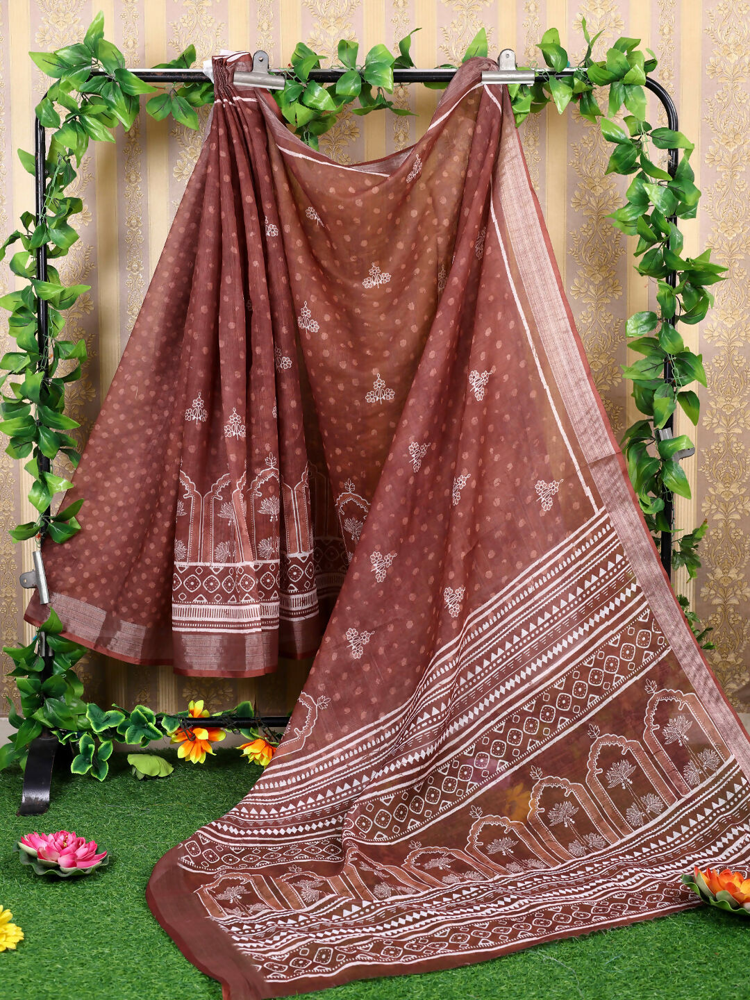 Astita Cotton Brown Saree