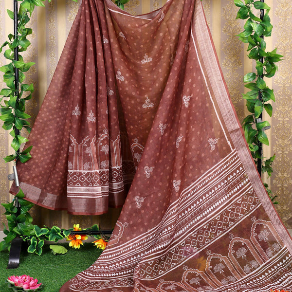 Astita Cotton Brown Saree