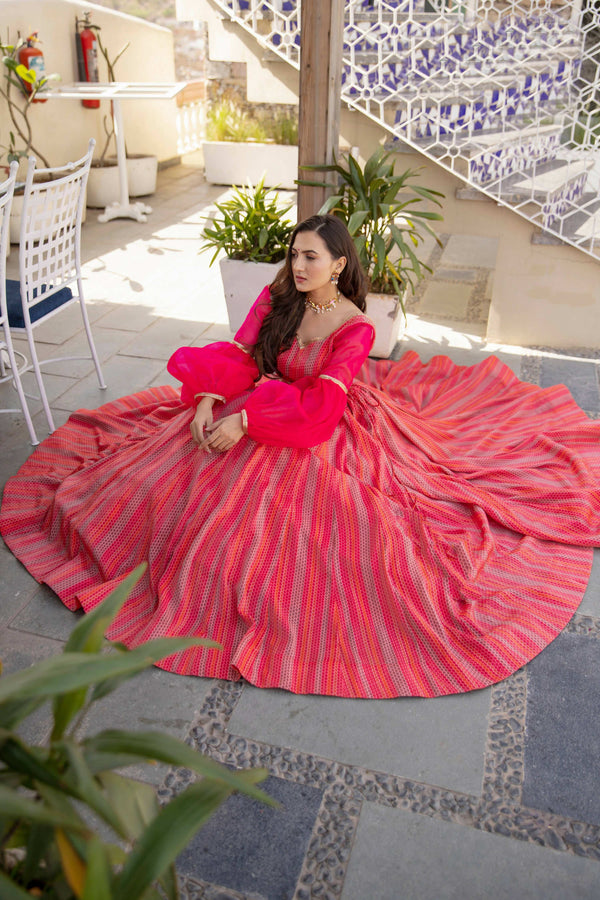 Wedding Designer Red Pink Chanderi Designer Lehenga - Anbazaar - Distacart