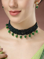Thumbnail for NVR Women's Green Artificial Beads Layered Necklace with Drop Earring - Distacart