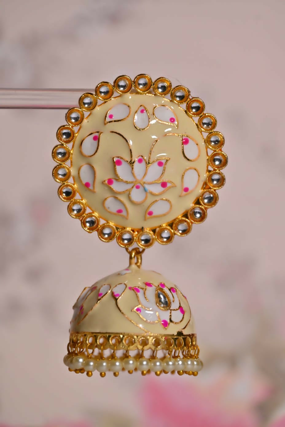 Beige Round Shape Ethnic Meenakari Jhumki Earrings By House of Ree - Distacart