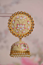 Thumbnail for Beige Round Shape Ethnic Meenakari Jhumki Earrings By House of Ree - Distacart