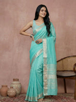 Thumbnail for Shree Shyam Fashion Turquoise Cotton Saree - Distacart