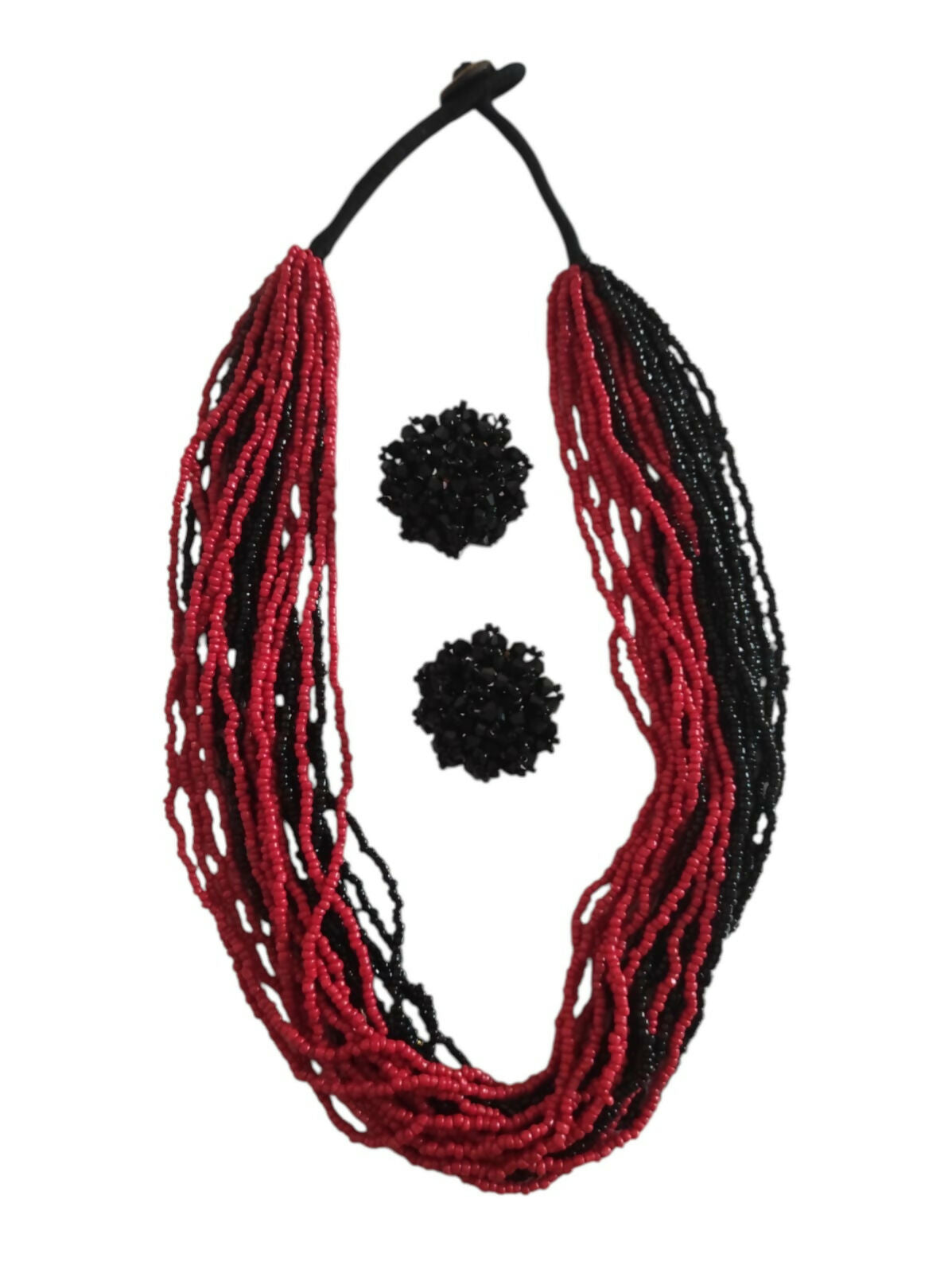 Inhanns Vibrant Handmade 20 Layers Beaded Necklace With Matching Earrings - Black & Red - Distacart