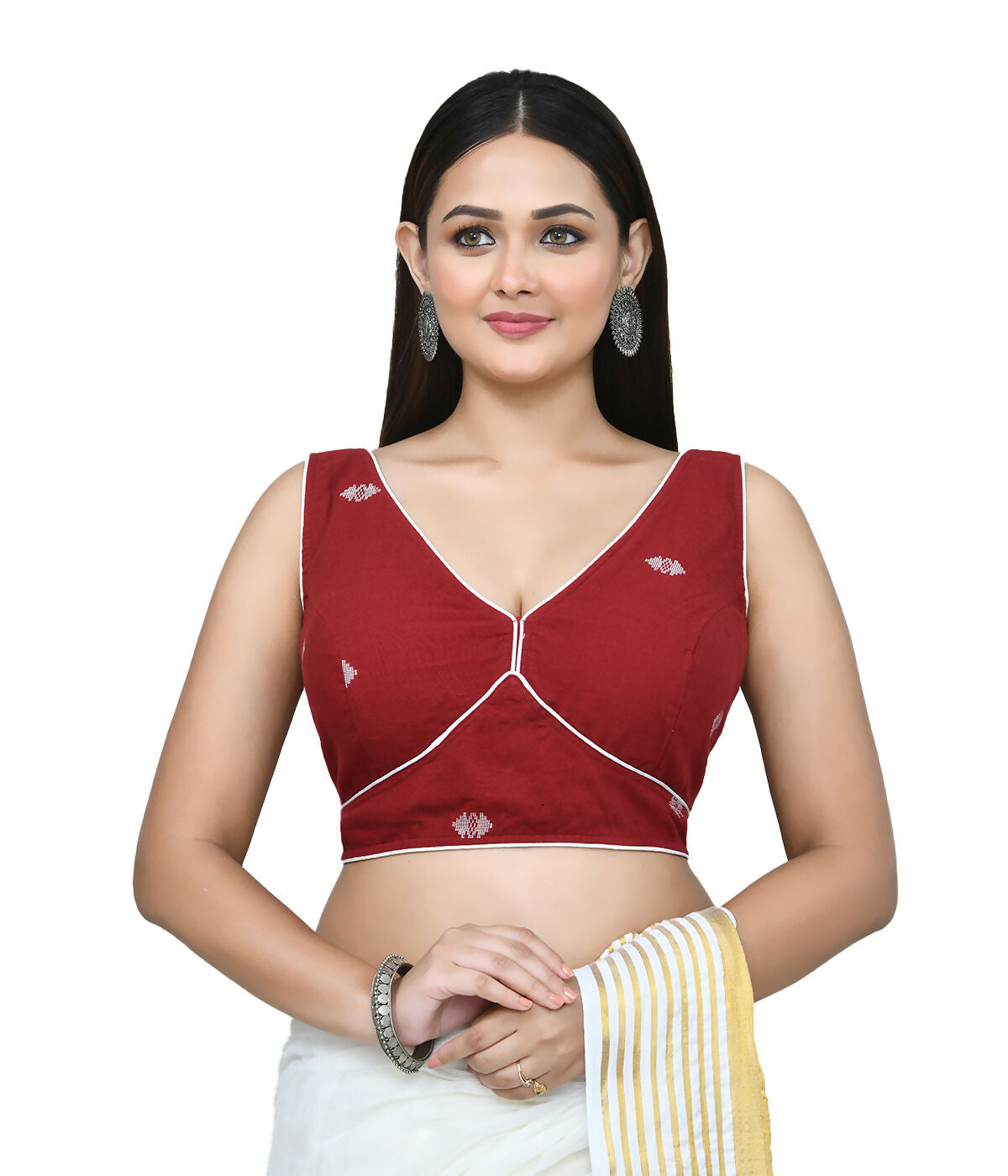 Joban Fashion Women's Red Embroidered Stitched Blouse