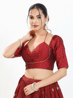 Thumbnail for Joban Fashion Maroon Brocade Padded Blouse With Sweetheart Neck Elbow Sleeves - Distacart