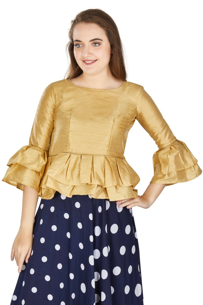 Aastha Fashion Women's Beige Art Silk Bell Sleeves attire with Poly Cotton Lining Blouse - Distacart