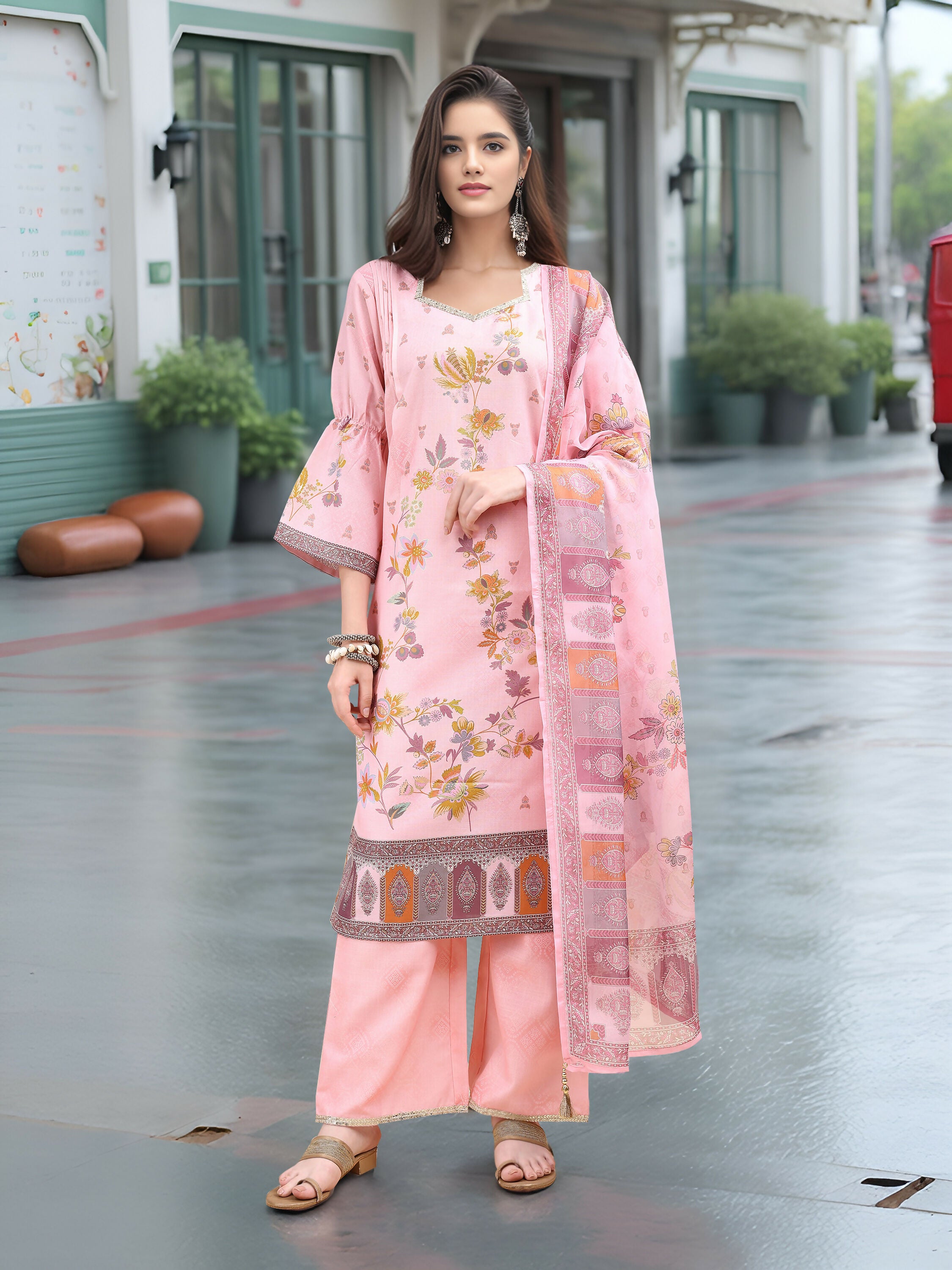 Joban Fashion Pink Position Digital Print With Position Foil Kurta Set