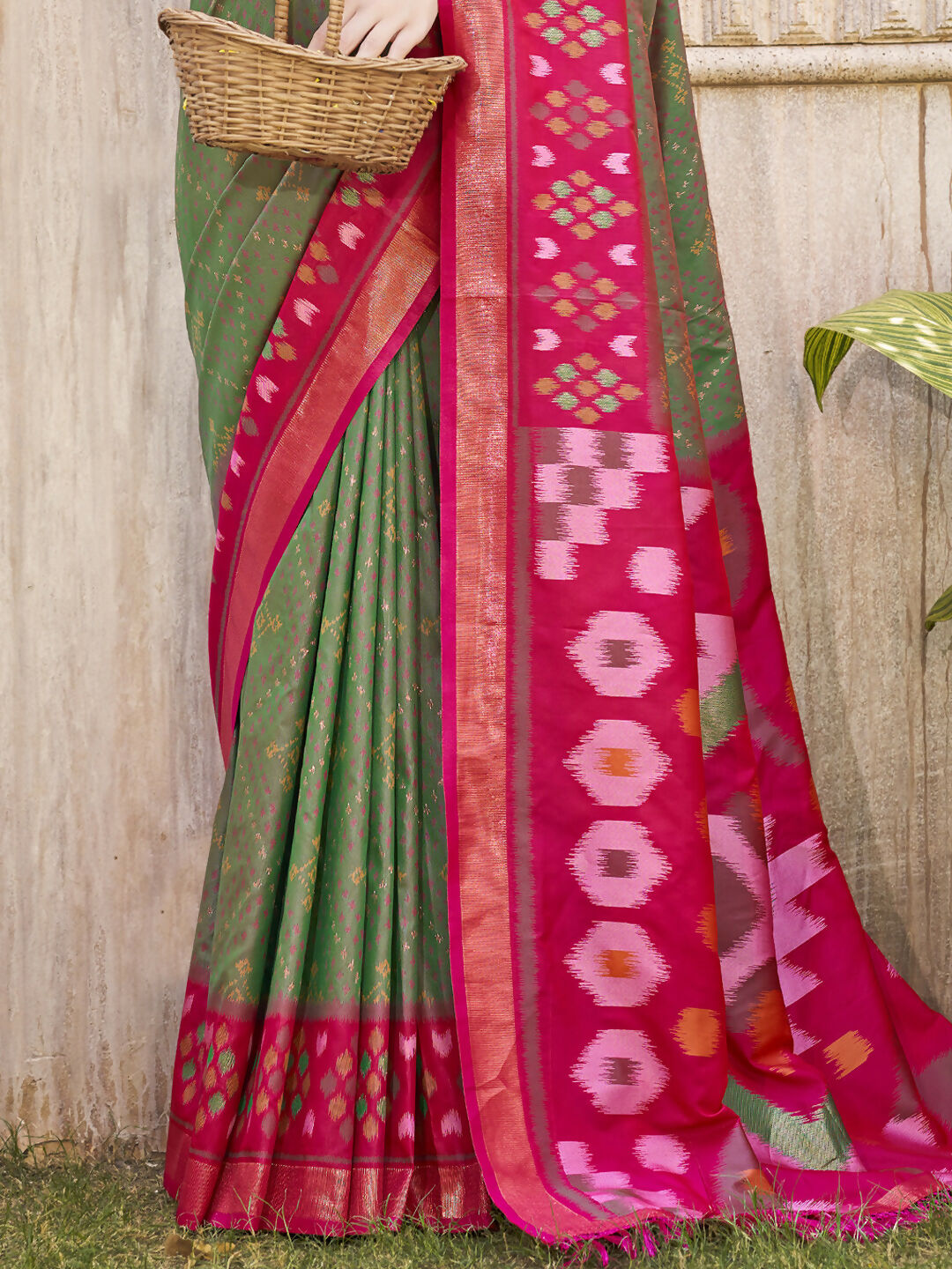 Astita Pochampalli Silk Mhendi Green Saree