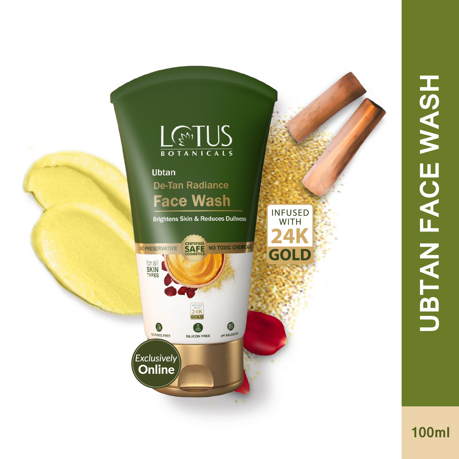 Lotus Botanicals Ubtan De-Tan Radiance Face Wash Infused with 24K Gold Rejuvenated Skin - Distacart