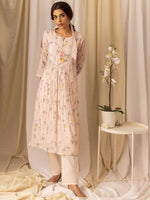 Thumbnail for Ode by House of Pataudi Floral Printed Pleated Style A-Line Kurta With Trousers & Dupatta - Distacart