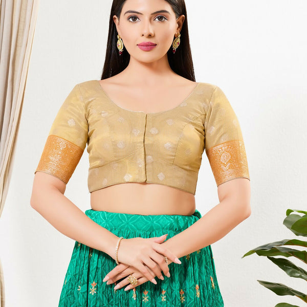 Joban Fashion Gold Tissue Padded Blouse With Round Neck Elbow Sleeves - Distacart