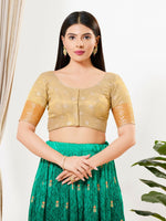 Thumbnail for Joban Fashion Gold Tissue Padded Blouse With Round Neck Elbow Sleeves - Distacart