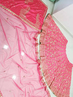 Thumbnail for Jyoti Fashion Gajri Red Zari and Sequins Embroidered Malai Satin Silk Lehenga Choli with Dupatta - Distacart