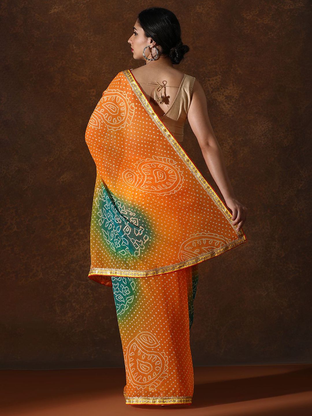 Mitera Bandhani Sequinned Organza Bandhani Saree - Distacart