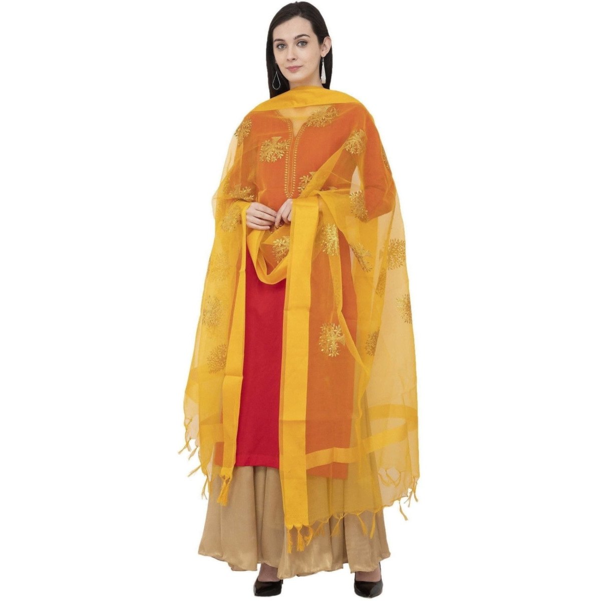 A R Silk TISSUE ZARI EMB. Fancy Dupatta Color Yelllow Dupatta or Chunni