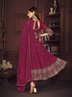 Thumbnail for Jyoti Fashion Women's Rani Pink Georgette Embroidered Anarkali Kurta Pant Set With Dupatta - Distacart