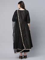 Thumbnail for Ahalyaa Women Black Poly Silk Gold Printed Anarkali Kurta Palazzo Set With Dupatta - Distacart