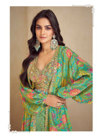 Thumbnail for Anaita Green Real Chinon Stitched 3 Piece Suit with Printed & Embroidery hand work - Distacart