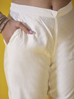 Thumbnail for Anouk Off White Floral Embroidered Chanderi Silk Straight Kurta With Trousers & Dupatta