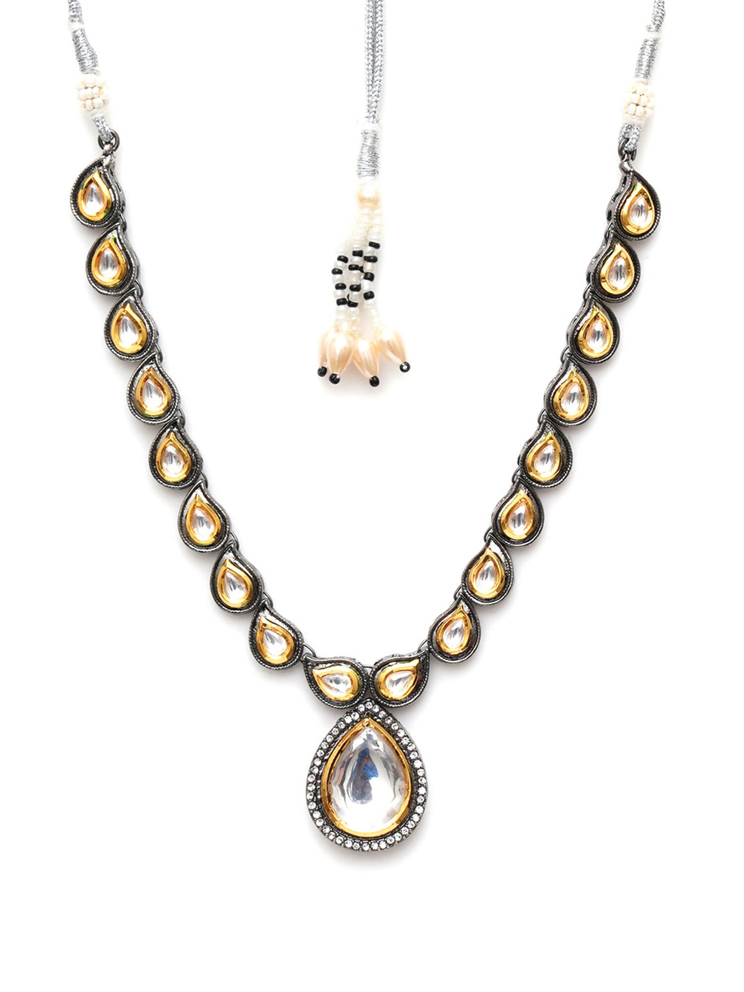 Dual Tone Kundan Neckpiece (silver) - Ruby Raang - Distacart