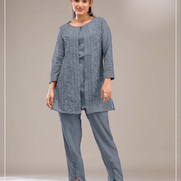 Anaita Grey Faux Georgette Readymade 2 Piece Set with Embroidery Work - Distacart