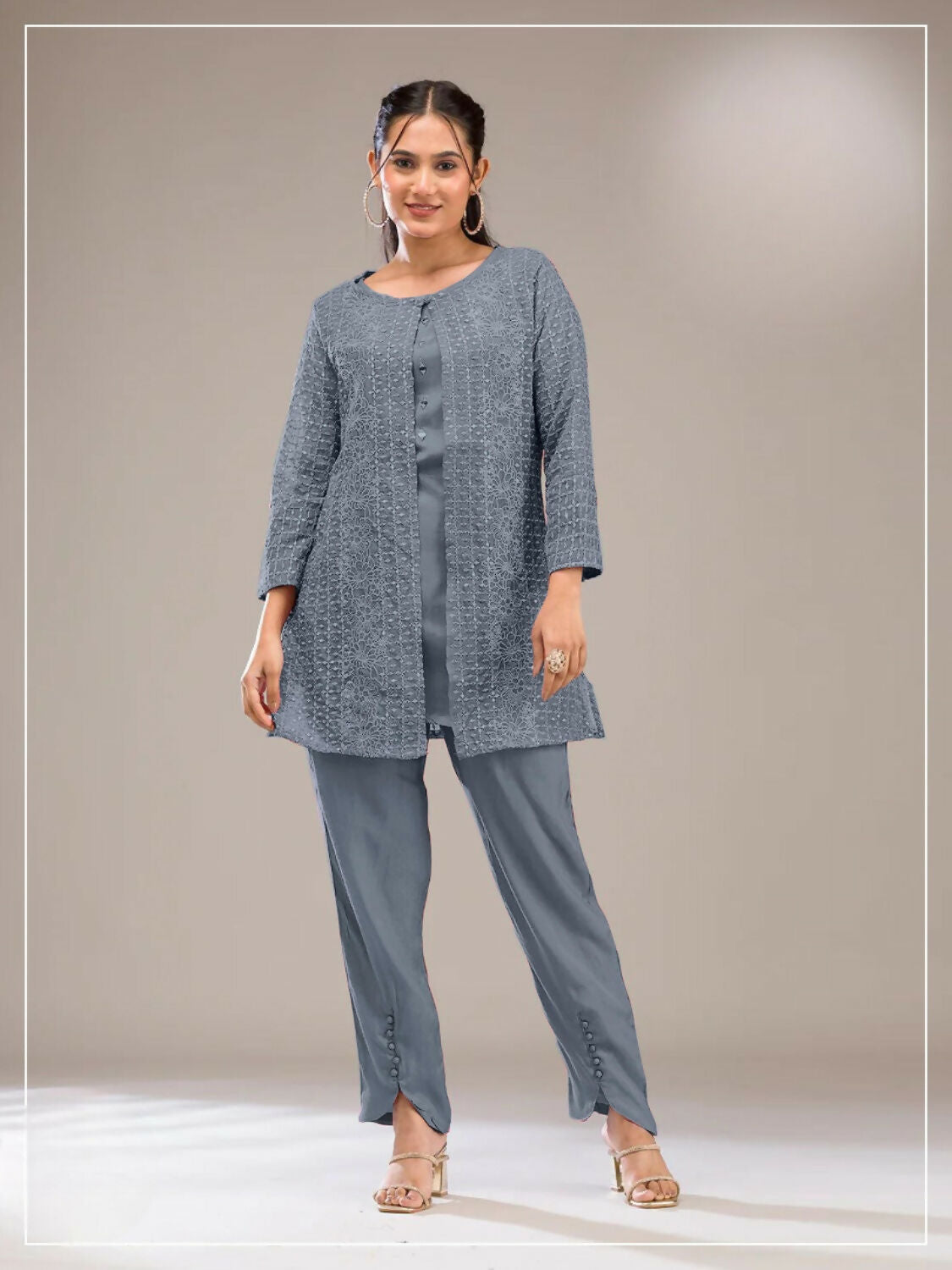 Anaita Grey Faux Georgette Readymade 2 Piece Set with Embroidery Work - Distacart