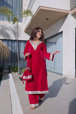Thumbnail for Joban Fashion Pink Kurta Set Velvet Sequins , Zari, Coding & Thread Embroidered work - Distacart