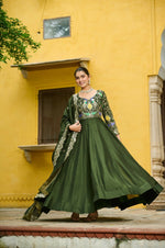 Thumbnail for Preksha Creation Premium Vichitra Fabrics With Multi Thread & Zari Embroidered Work Anarkali Gown With Dupatta