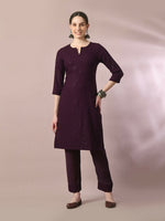 Thumbnail for Myshka Women's Magenta Embroidered Cotton Straight Party Kurta Set - Distacart