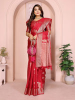 Thumbnail for Aastha Fashion Red Soft Organza Silk Weaving Saree - Distacart