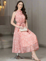 Thumbnail for Souchii Peach Floral Chiffon Dress