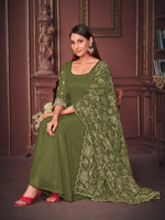 Thumbnail for Jyoti Fashion Women's Olive Green Georgette Embroidered Anarkali Kurta Pant Set With Dupatta - Distacart
