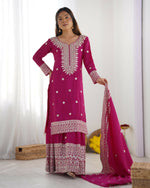 Thumbnail for Joban Fashion Pink Kurta Set Silk Sequins , Zari, Coding & Thread Embroidered work - Distacart