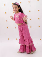 Thumbnail for Lil Drama Khilkhilahat Pink Crop Top and Flare Pant Set For Girls