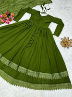 Thumbnail for Preksha Creation Indian Designer Gown on Faux Georgette fabric with Inner and Lace work and Dupatta - Green - Distacart