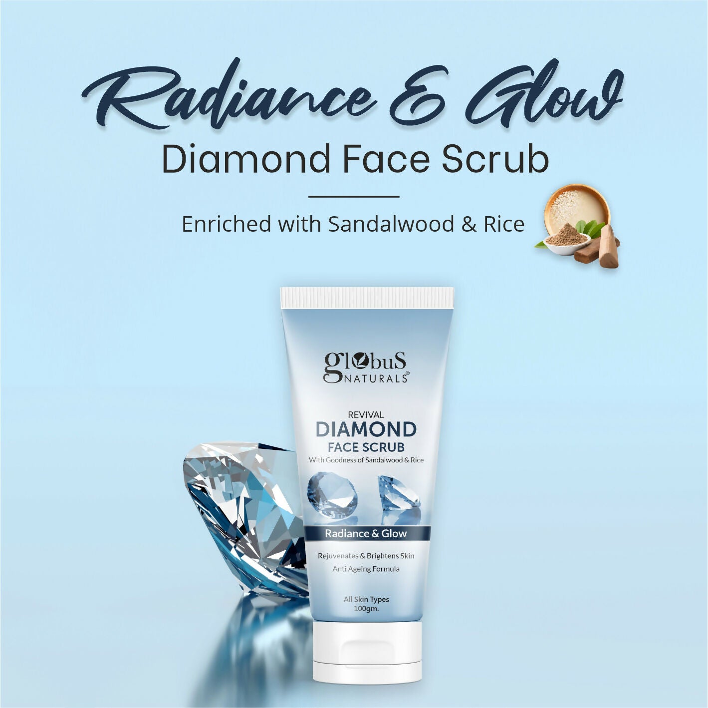 Globus Naturals Revival Diamond Face Scrub, Suitable For All Skin Types - Distacart
