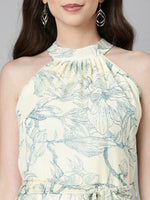 Thumbnail for Souchii Cream & Blue Floral Chiffon Maxi Dress