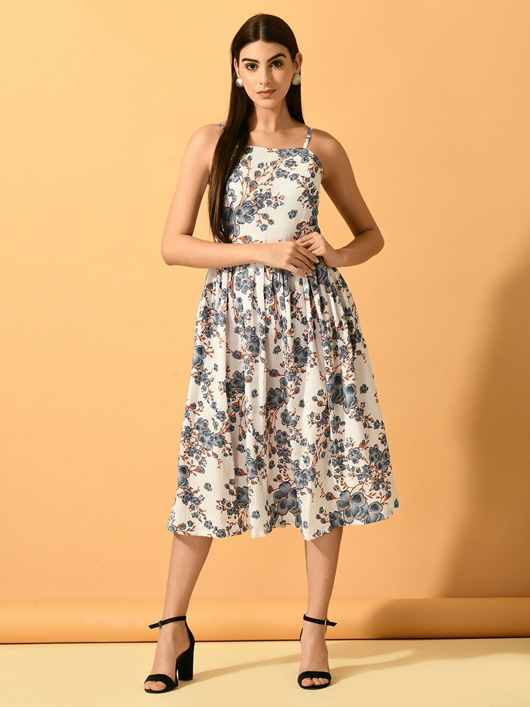 Myshka Women's White Fit and Flare Party Dress - Distacart